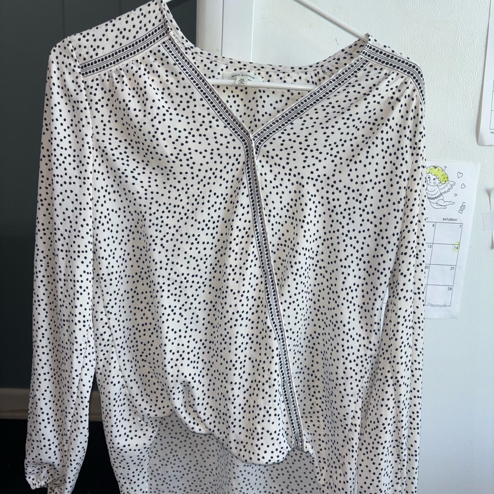 Max Studio Polka Dot V-Neck Long Sleeve Blouse - Black on White